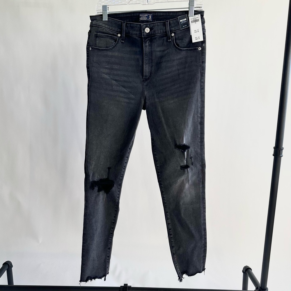 Abercrombie Washed Black Ripped Simone High-Rise Super Skinny Jeans -NWT-